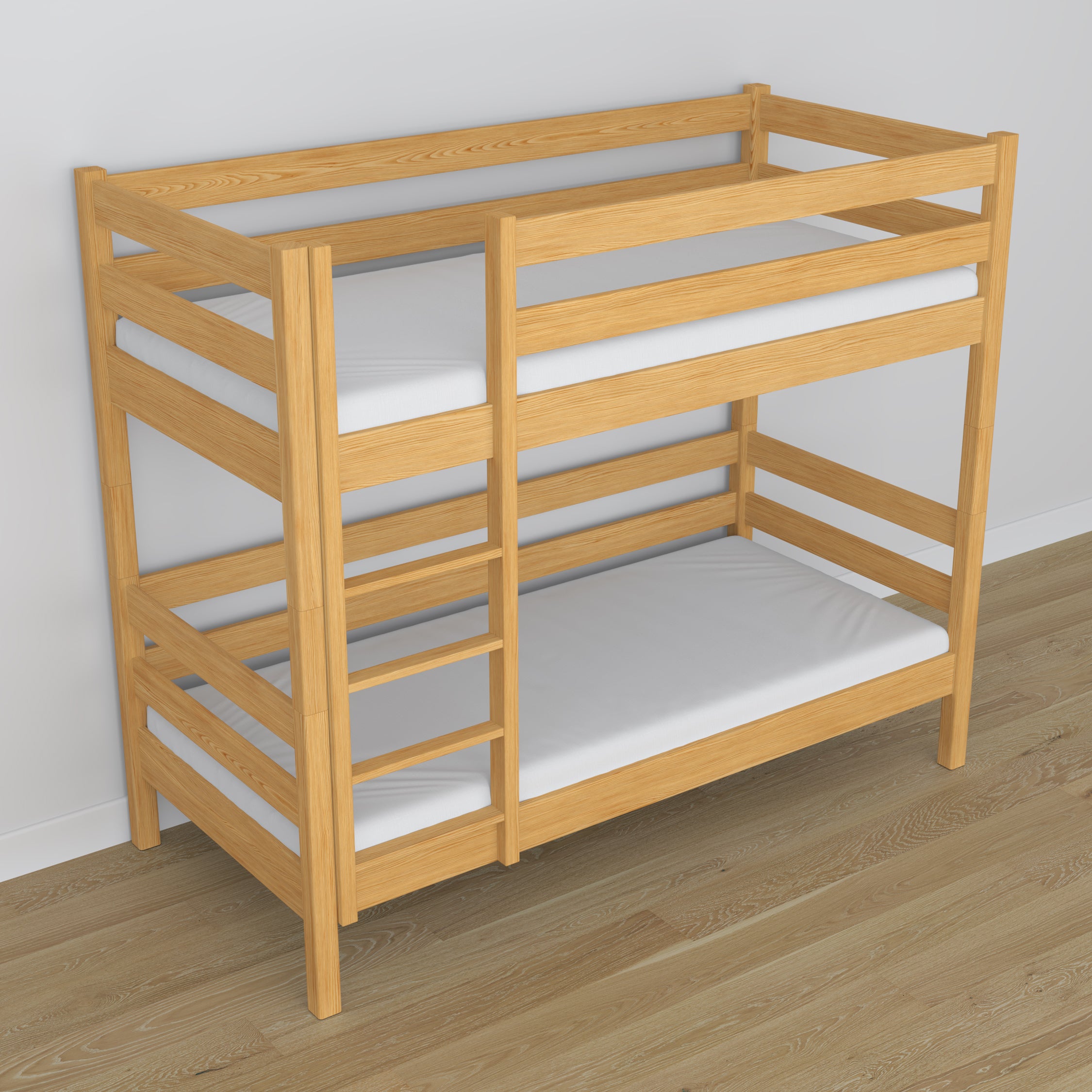 Natural Pine Wooden Bunk Bed – Close-up of Joints and Wood Details
