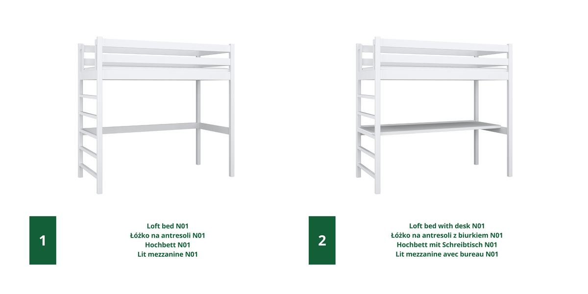 loftseng med skrivebord N01 RAL/NCS – træ, farve der matcher interiøret, Nizio Home