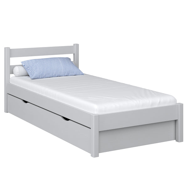 Bed grey with drawer – spacious storage, wooden, for children Nizio