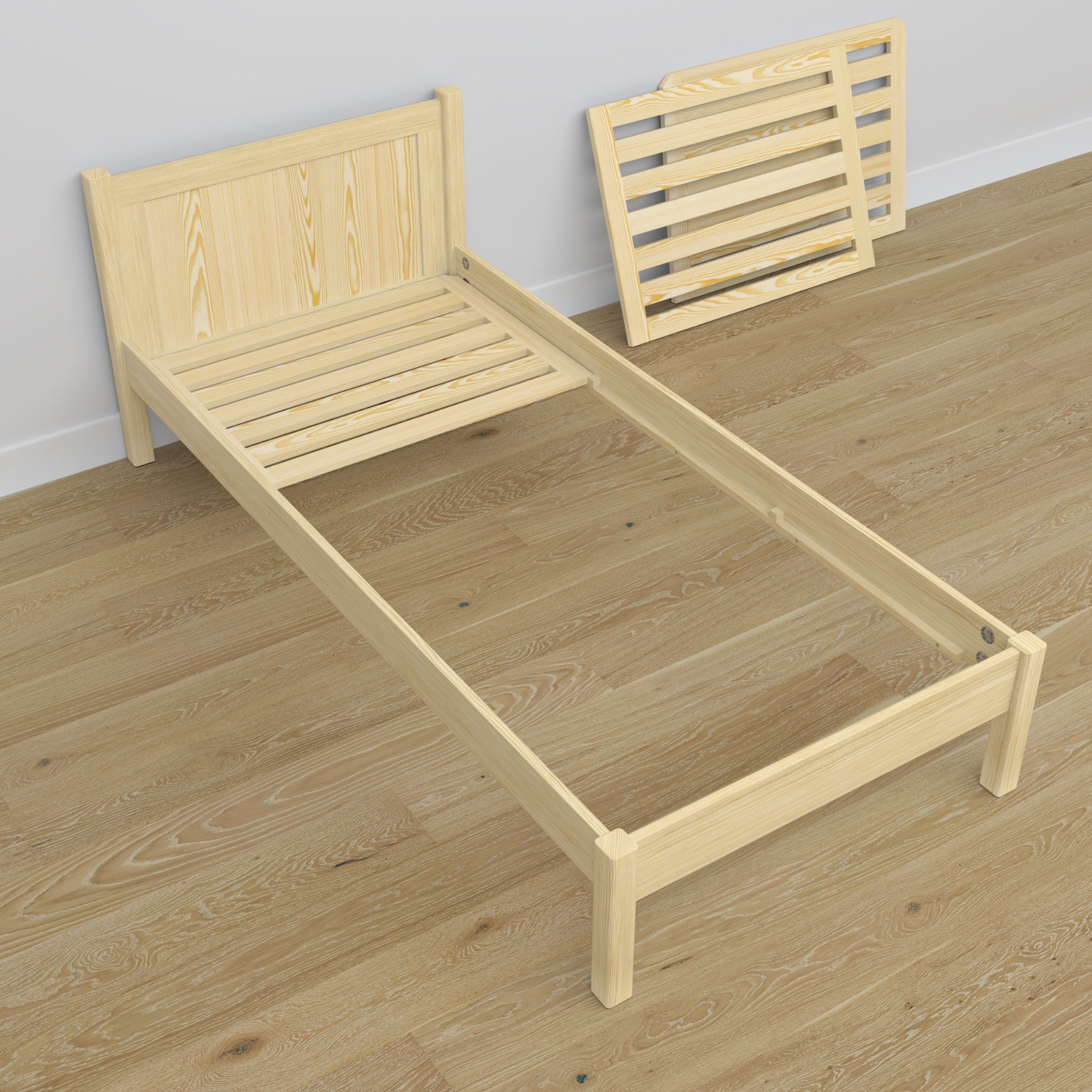 Bed with mattress drawer clear pine made of wood – dimensions, Nizio