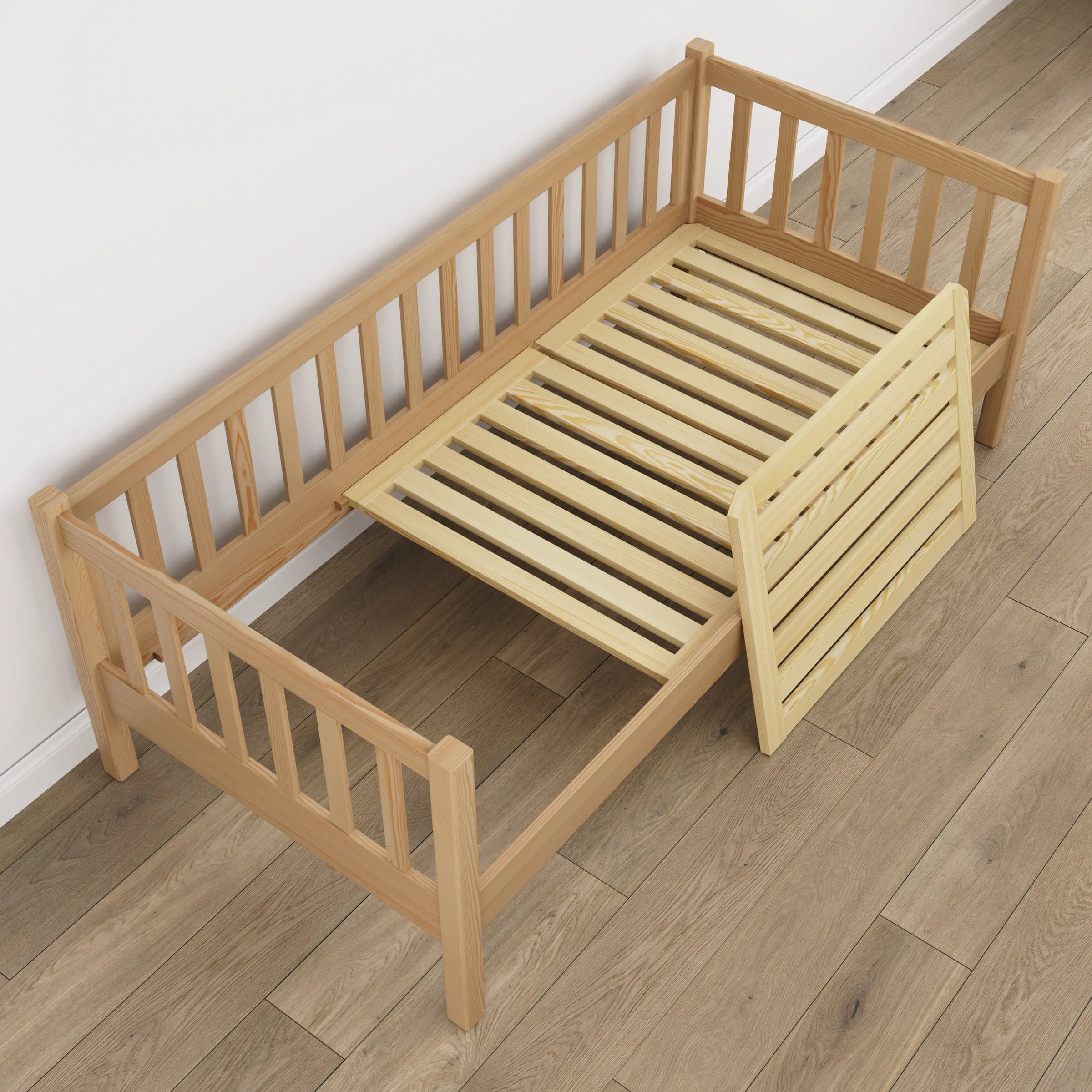 Træsovesofa, naturfyr - detaljer af træ og fuger, Nizio Home