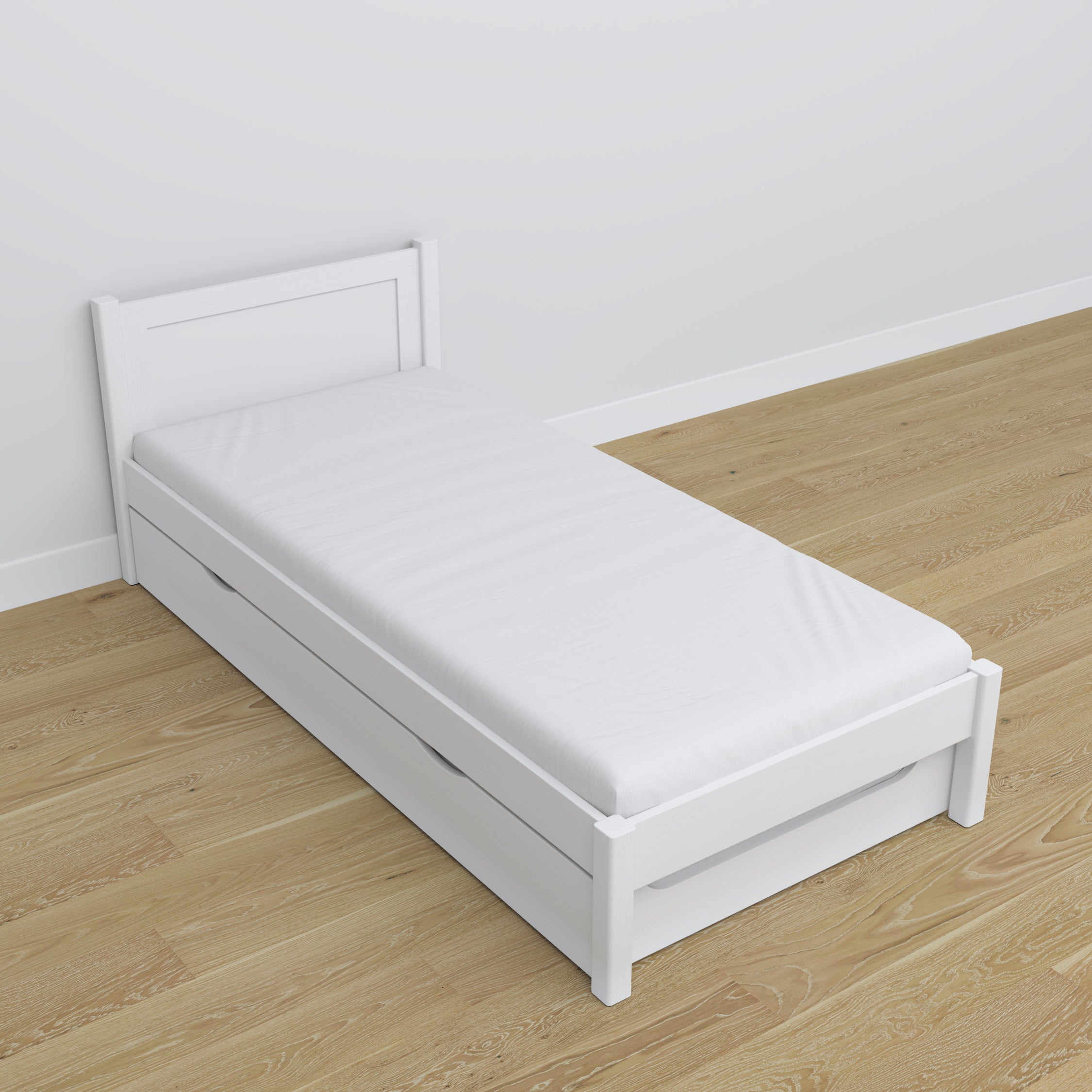 Bed with mattress drawer white made of wood – dimensions, Nizio