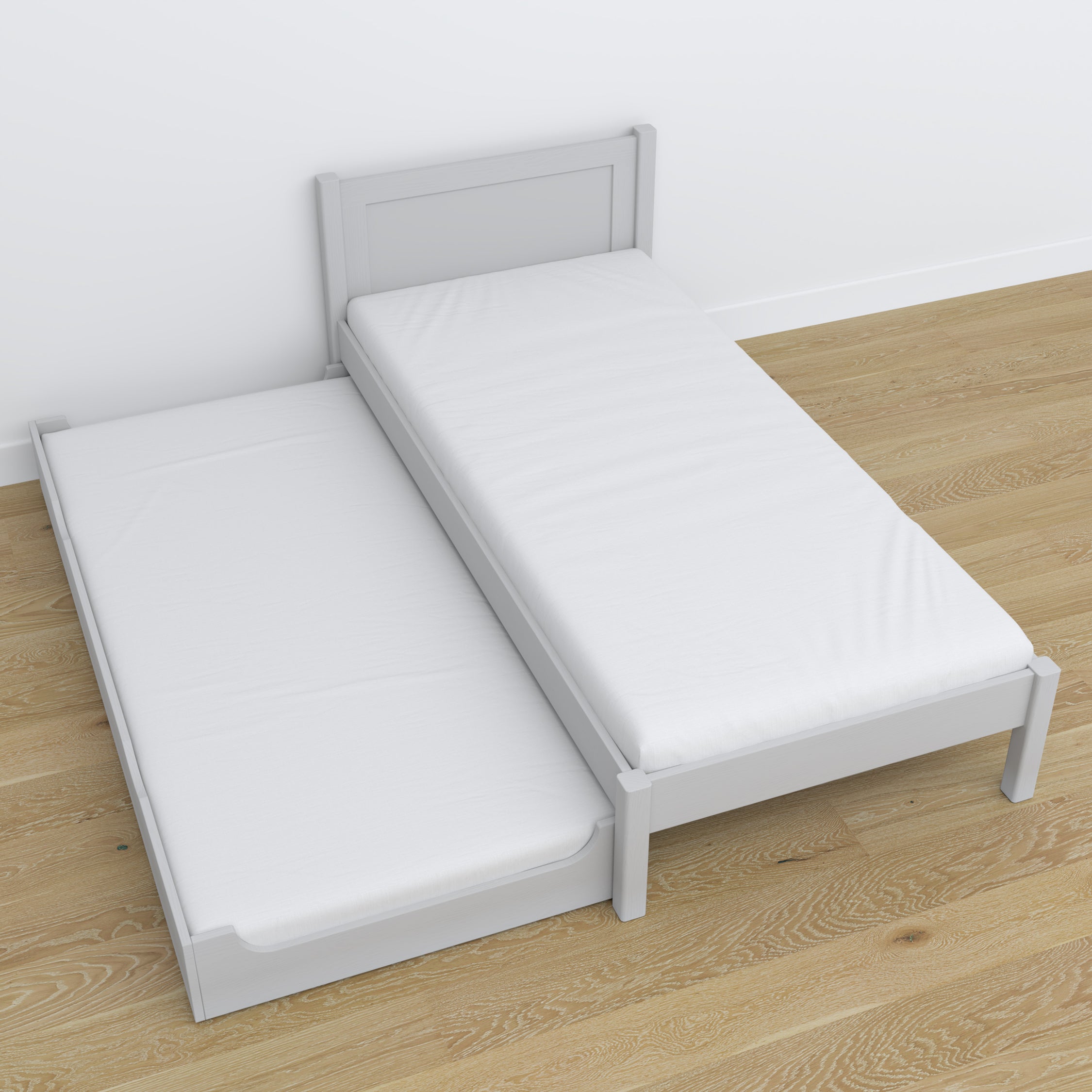 Bed with mattress drawer grey made of wood – dimensions, Nizio