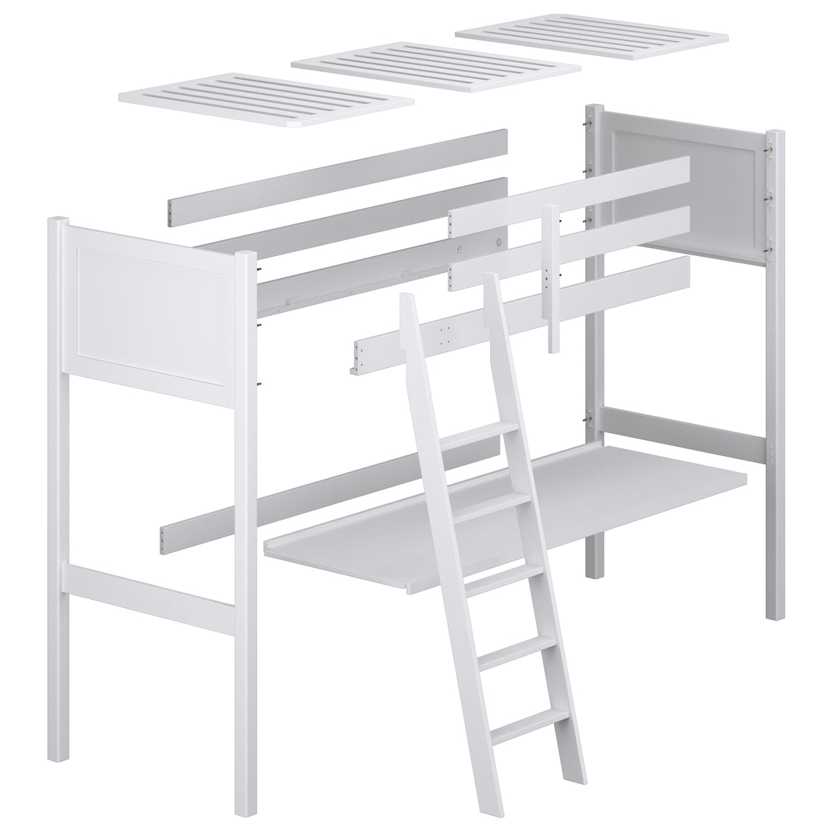 White and Oak Wooden Loft Bed with Desk – Scandi Room Arrangement, Nizio