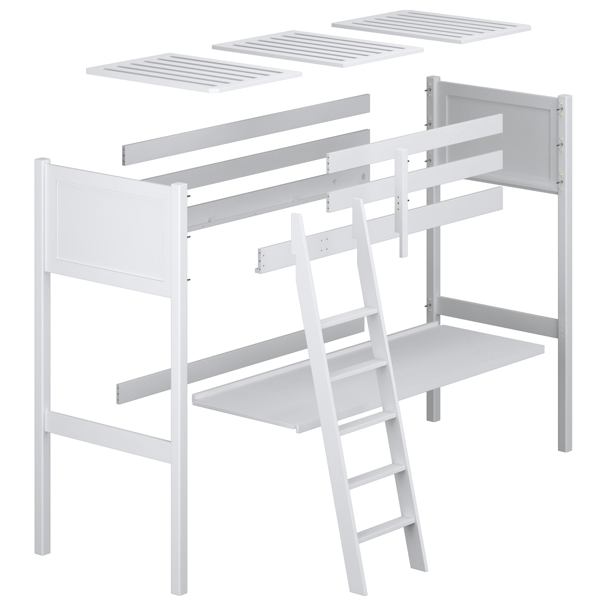 White and Oak Wooden Loft Bed with Desk – Scandi Room Arrangement, Nizio