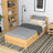 Wooden bed with drawer natural pine – open drawer, storage interior
