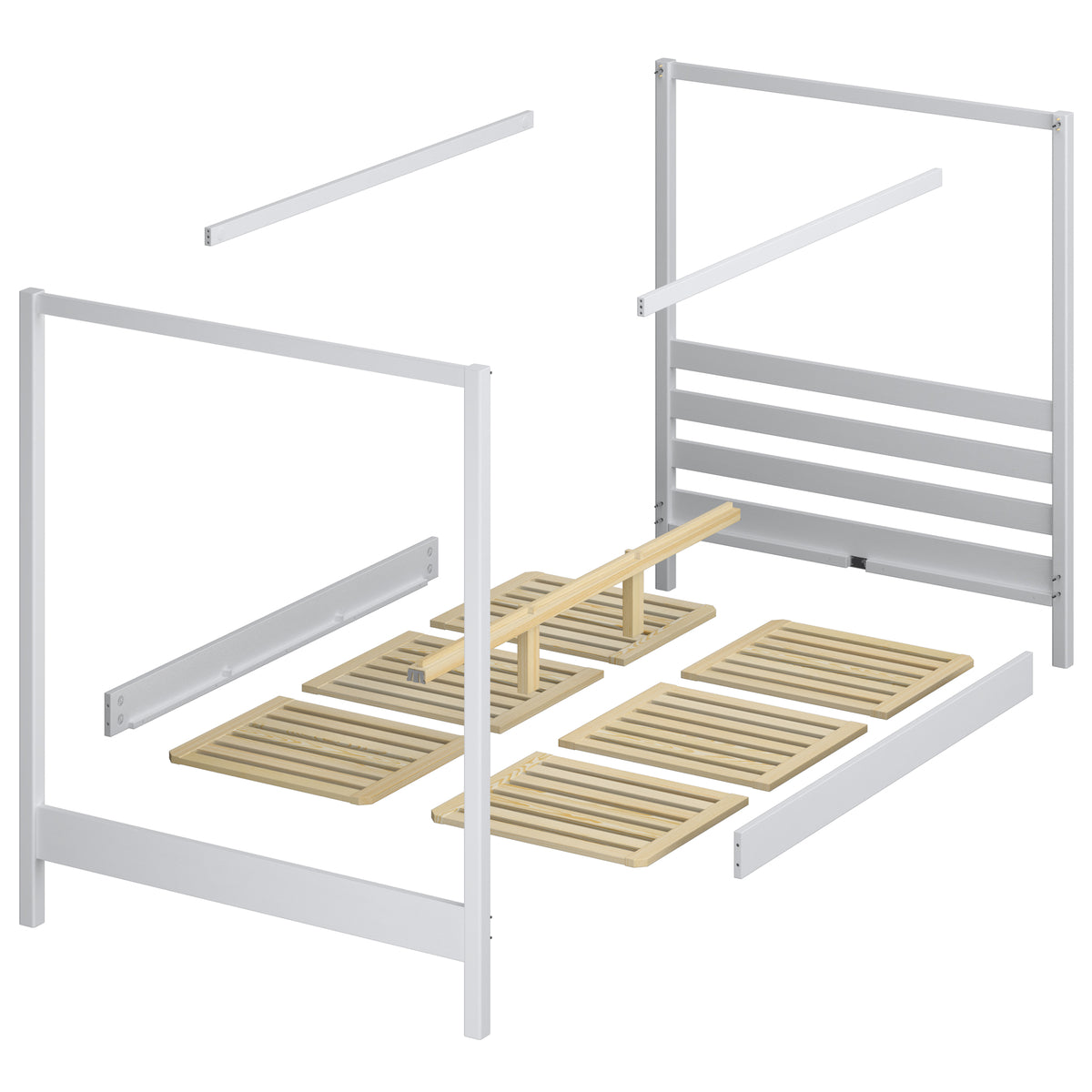Wooden canopy bed white – wood details, premium quality, Nizio