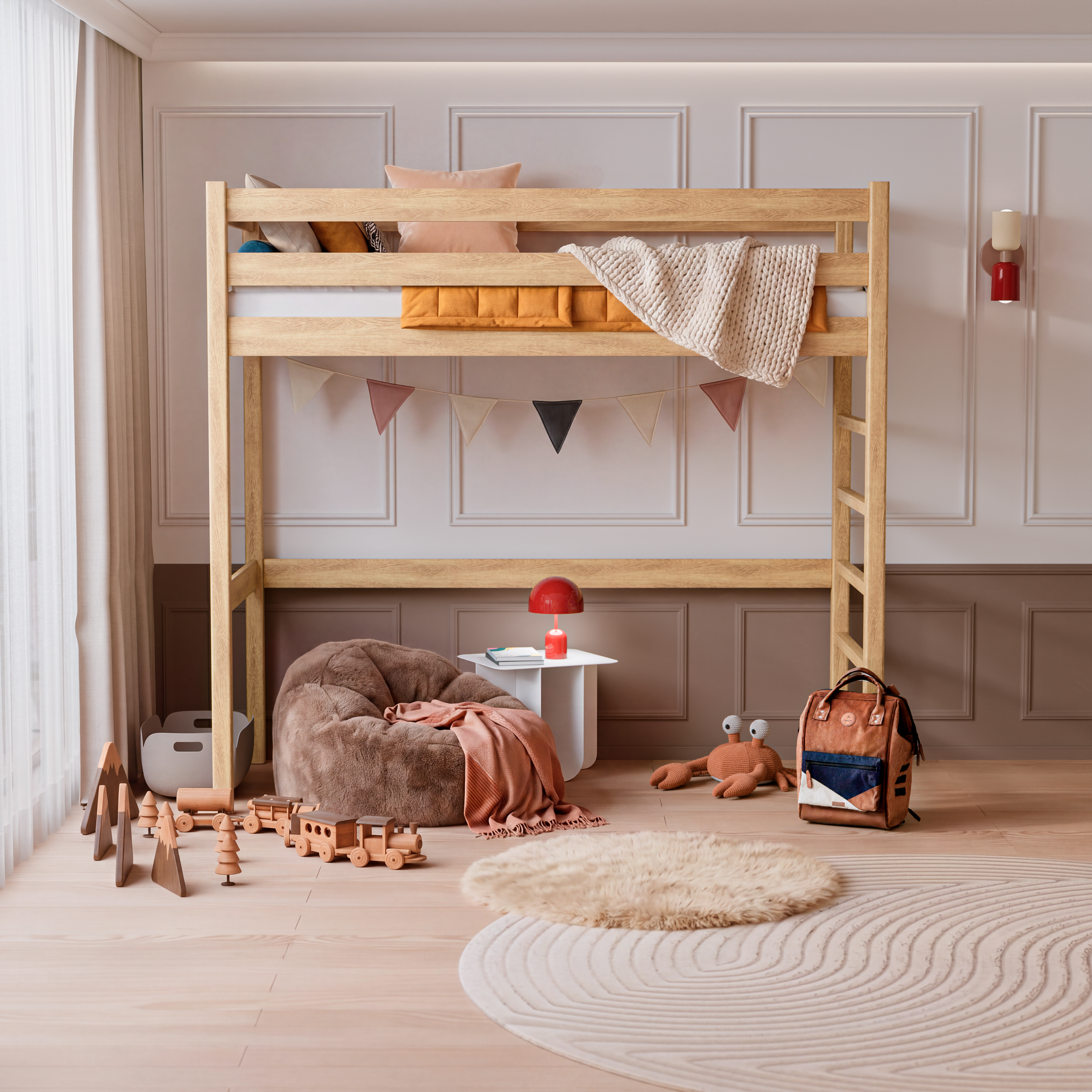Oak loft bed N01 oak natural