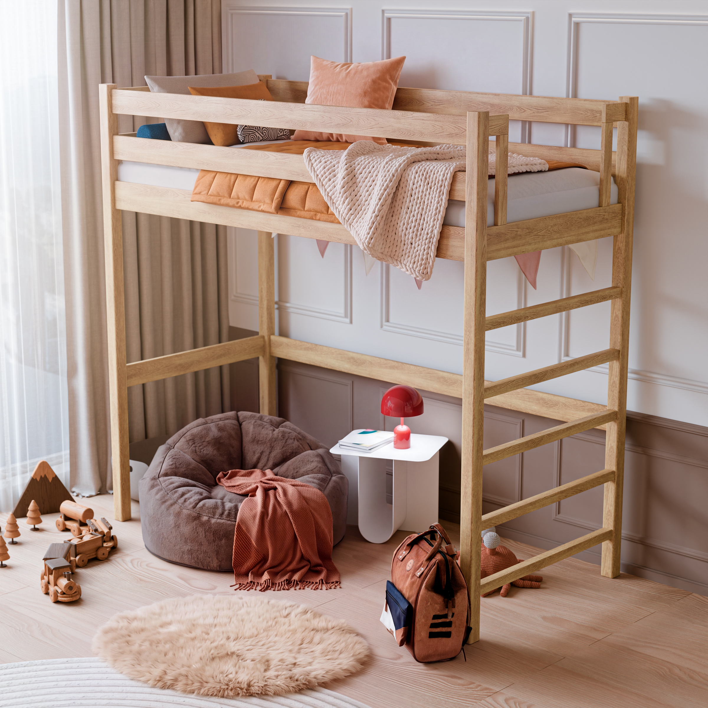 Oak loft bed N01 oak natural