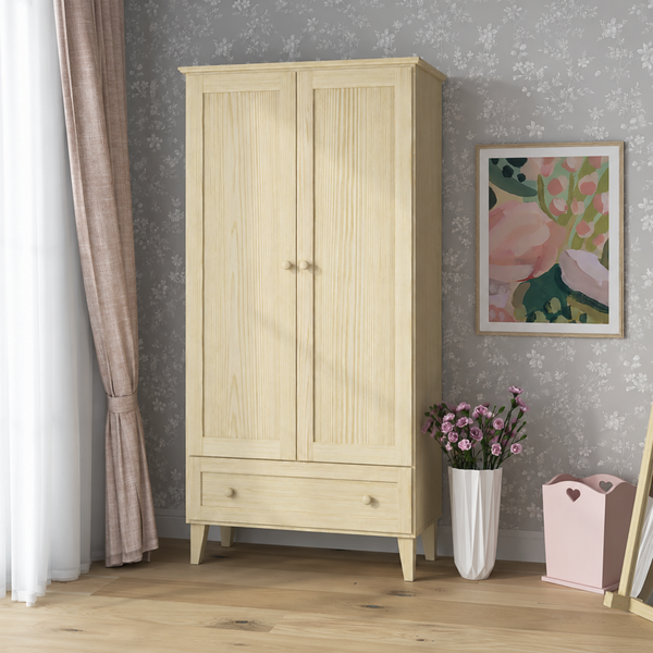 Pine wardrobe 2D1S Scandi clear pine